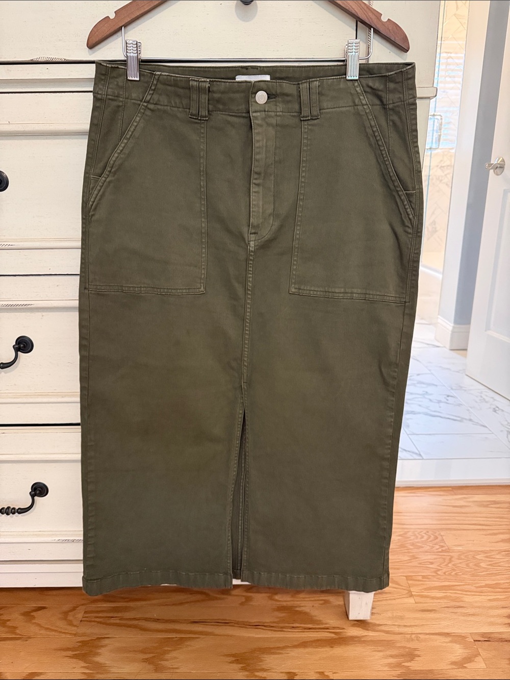 pistola Olive Utility Midi Skirt with Front Pockets